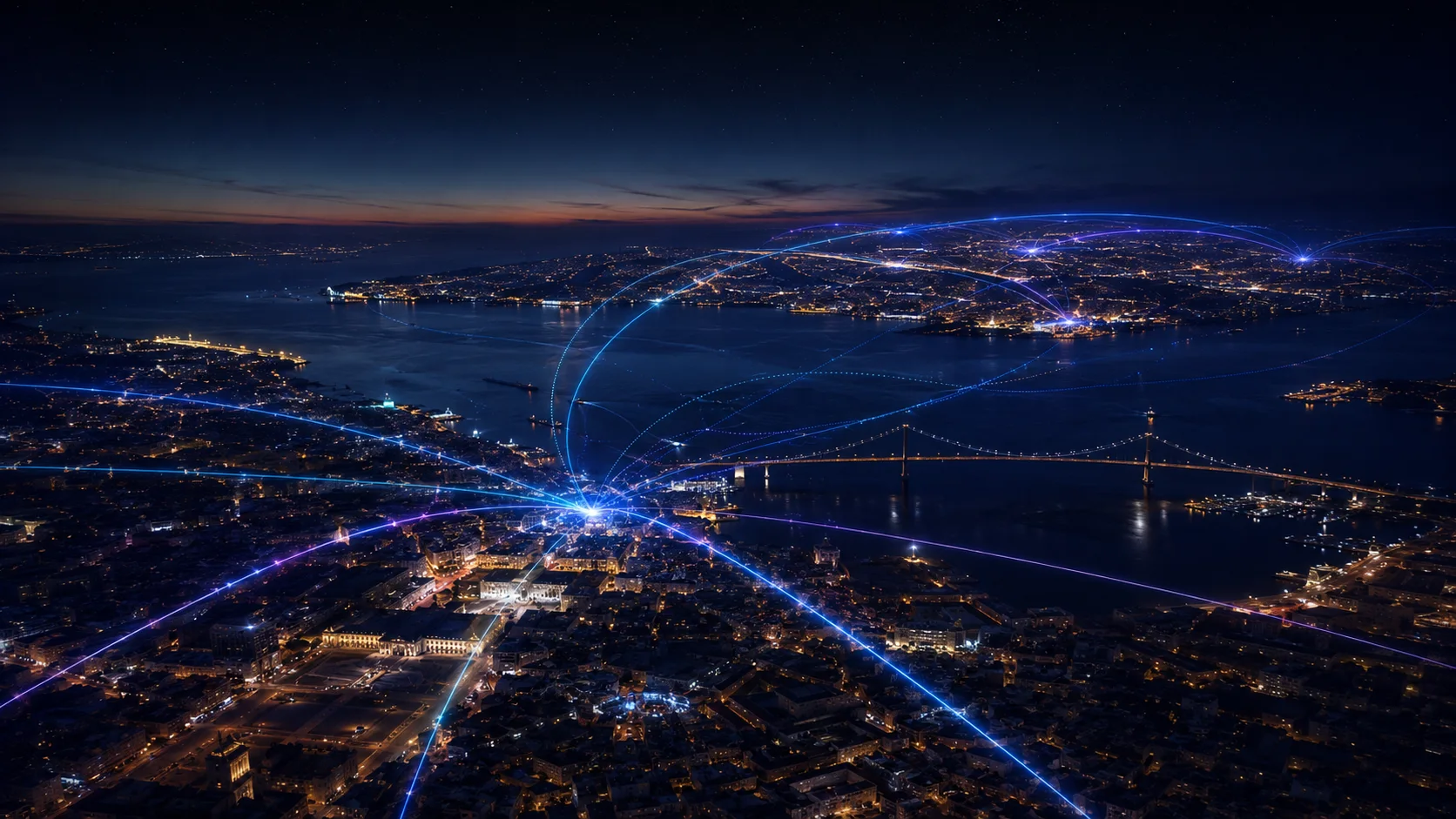 Lisbon at night, NovaExora’s European gateway